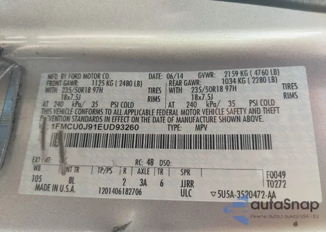 2014 Ford Escape Titanium from USA, damaged, VIN 1FMCU0J91EUD93260